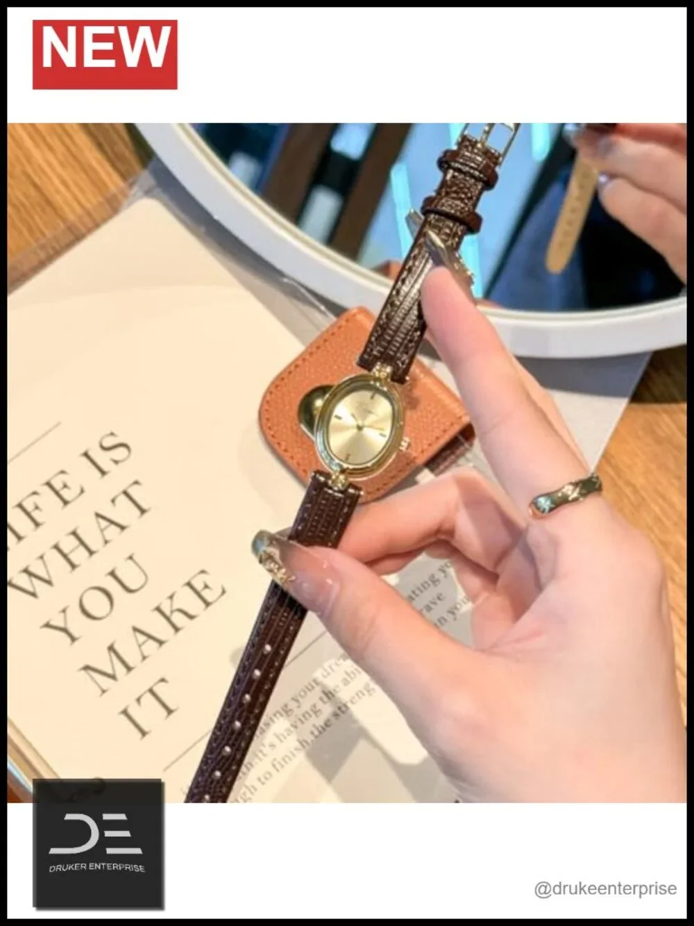 Women's Gold Oval Quartz Watch Leather Band Vintage Luxury Casual